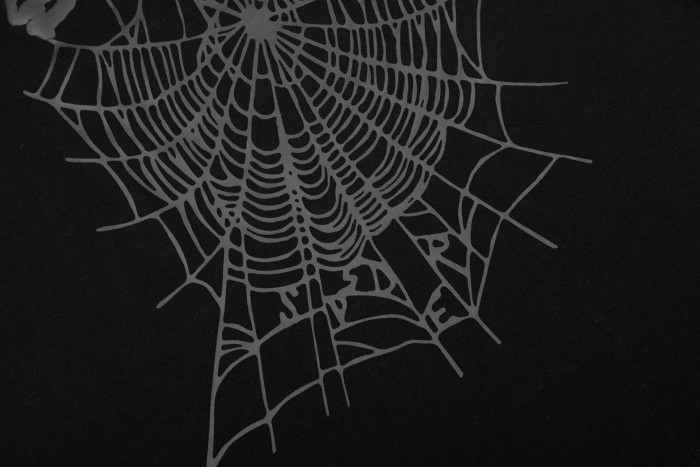 Streetwear Tone-On-Tone Dark 3D Raised Puff Foam Spider Web & Letter Front Print T-Shirt 29304887