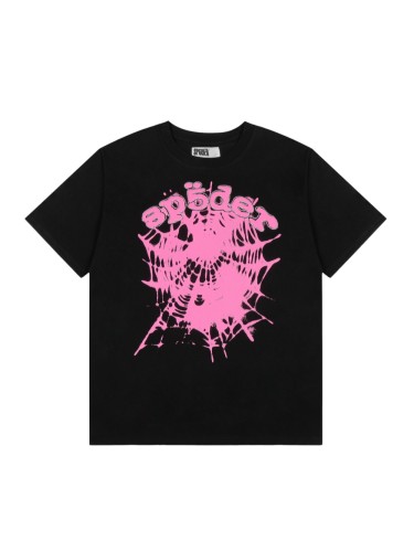 Y2K Drill Streetwear Gradient Pink Splatter Spider Web Outline Rhinestone Inlaid Letter Front Print T-Shirt 29304896