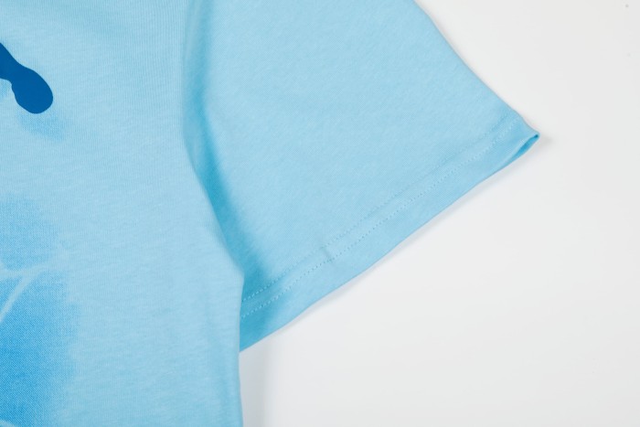 Streetwear Gradient Faded Shadow Wash Spider Web & Dark Blue Sp5der Letter Front Print T-Shirt 29304994