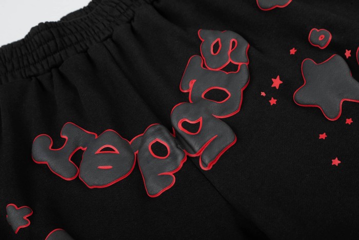 Puff Print Bubble Text Outline Star Pattern Raw Edge Elastic Waist Drawstring Sweat Shorts 29305218