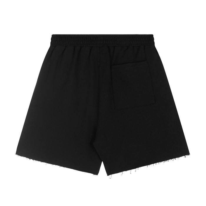Puff Print Bubble Text Outline Star Pattern Raw Edge Elastic Waist Drawstring Sweat Shorts 29305218