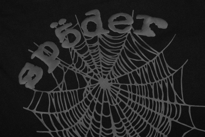 Streetwear Tone-On-Tone Dark 3D Raised Puff Foam Spider Web & Letter Front Print T-Shirt 29304887