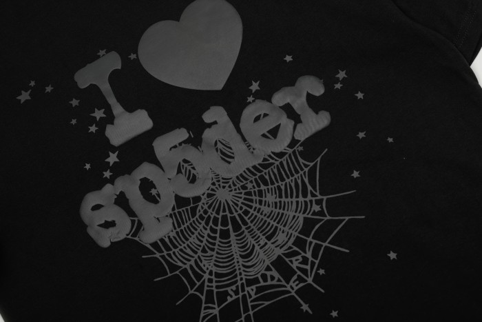 Dark 3D Raised Puff Foam I Love Heart Letter Spider Web Star Accent Front Print T-Shirt 29305079