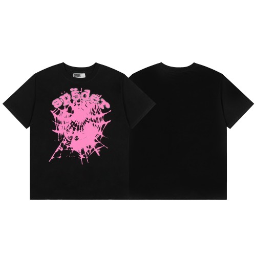 Y2K Drill Streetwear Gradient Pink Splatter Spider Web Outline Rhinestone Inlaid Letter Front Print T-Shirt 29304896
