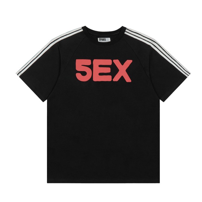 Streetwear Raglan 3 Stripes Sleeve Bold Large 5EX Contrast Silkscreen Front Print Two-Tone T-Shirt 2 colors 29305085