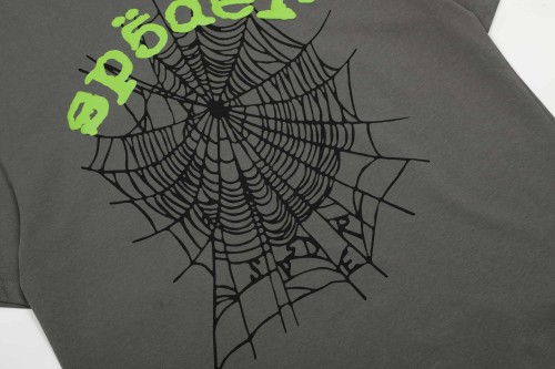 Layer Silkscreen Neon Green Arch Letter Black Outline Spider Web Print T-Shirt 29305147