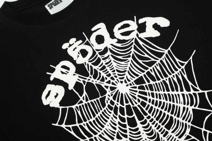 Streetwear Textured Bubble Puff Print Spider Web Graphic Contrast Black & White Oversized Crew Neck T-Shirt 2 colors 29304835