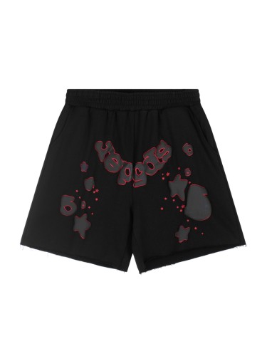 Puff Print Bubble Text Outline Star Pattern Raw Edge Elastic Waist Drawstring Sweat Shorts 29305218