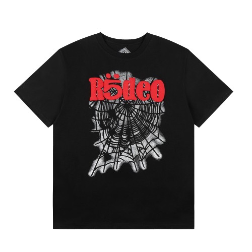 Red Rodeo Text Over Worn Spider Web Single Print T-Shirt 29304794