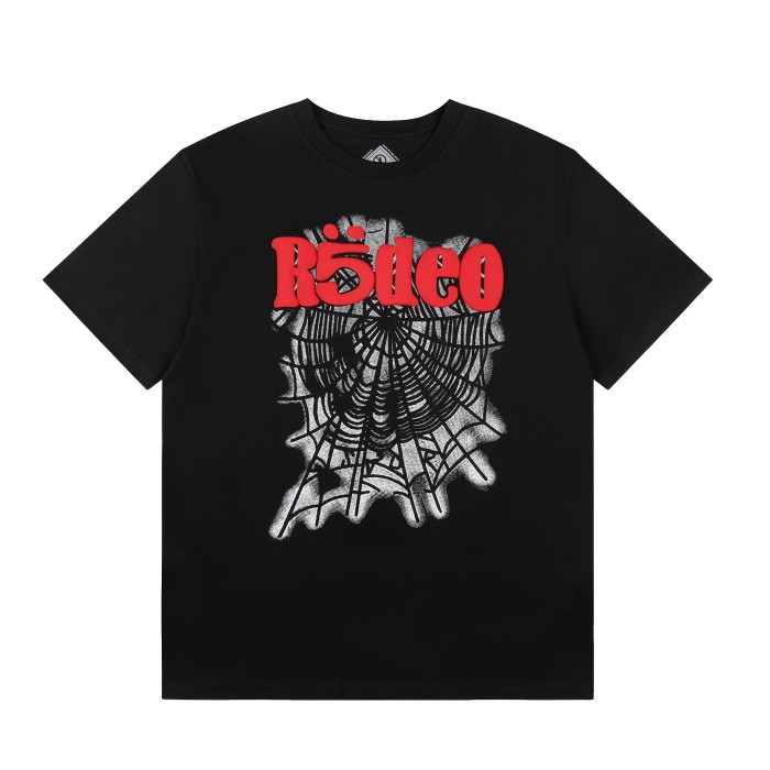 Red Rodeo Text Over Worn Spider Web Single Print T-Shirt 29304794