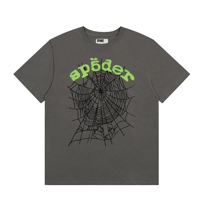 Layer Silkscreen Neon Green Arch Letter Black Outline Spider Web Print T-Shirt 29305147