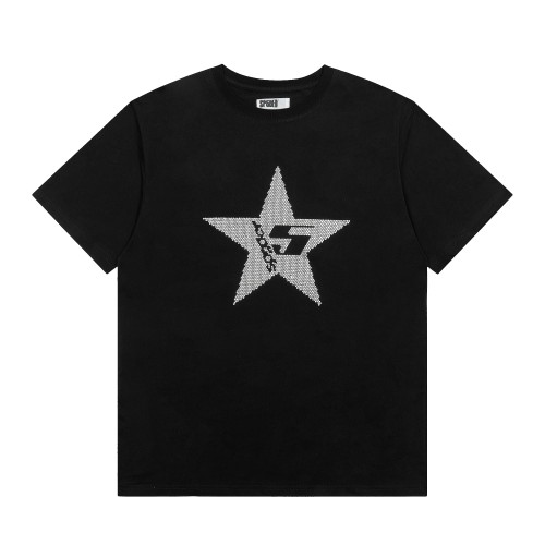 Streetwear Full Hotfix Rhinestone Star Inlaid Letter S Text Front Print T-Shirt 29305059