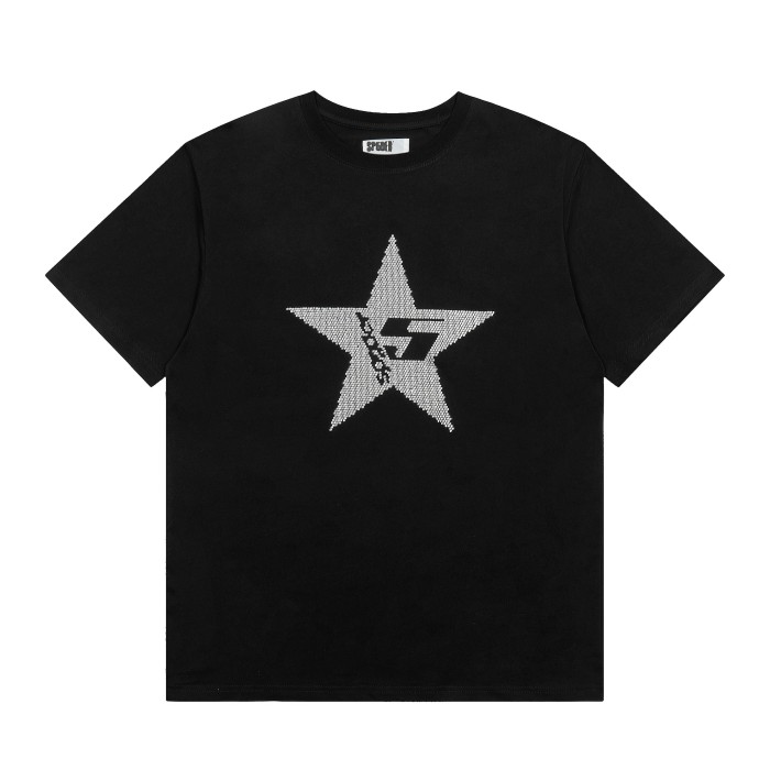 Streetwear Full Hotfix Rhinestone Star Inlaid Letter S Text Front Print T-Shirt 29305059