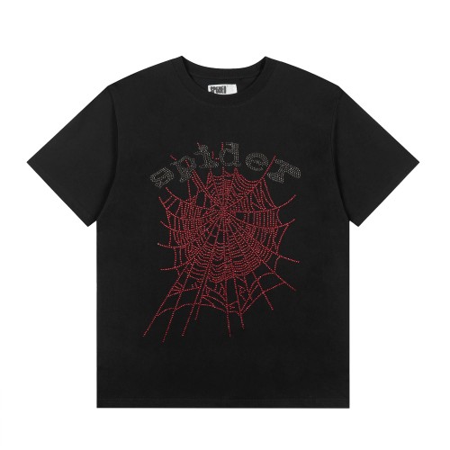 Y2K Drill Streetwear Full Rhinestone Hotfix Crystal Spider Web & Spider Letter Front Print Two-Tone T-Shirt 2 colors 29304837