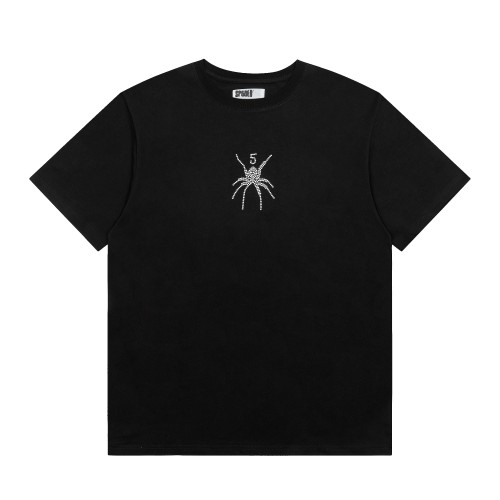Hotfix Rhinestone Print Small Spider Number 5 Chest Graphic Abstract Fluid Line Back Print T-Shirt 29305064