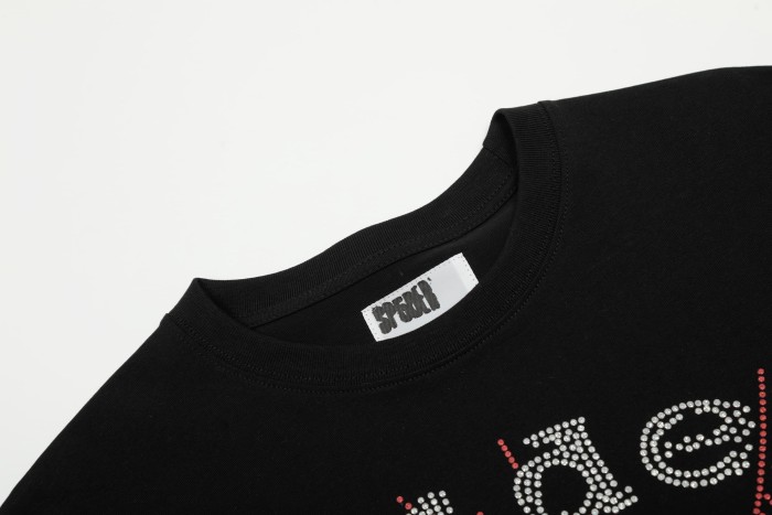 Hotfix Rhinestone Pink Spider Web & White Letter Full Chest Front Print T-Shirt 29305070