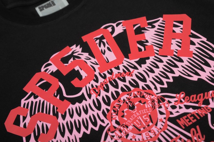 Two Layer Contrast Eagle Wing Silkscreen Print Sp5der Letter Cross Country Text Front Print T-Shirt 29305053