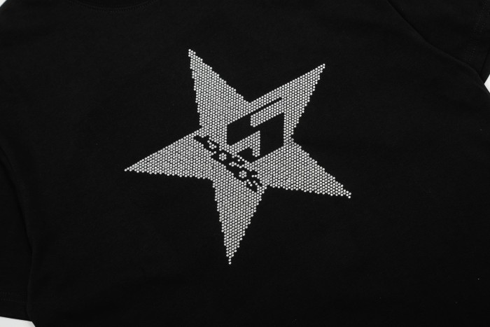 Streetwear Full Hotfix Rhinestone Star Inlaid Letter S Text Front Print T-Shirt 29305059