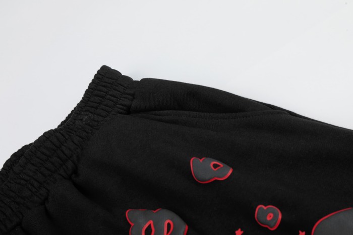 Puff Print Bubble Text Outline Star Pattern Raw Edge Elastic Waist Drawstring Sweat Shorts 29305218