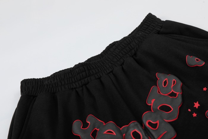 Puff Print Bubble Text Outline Star Pattern Raw Edge Elastic Waist Drawstring Sweat Shorts 29305218