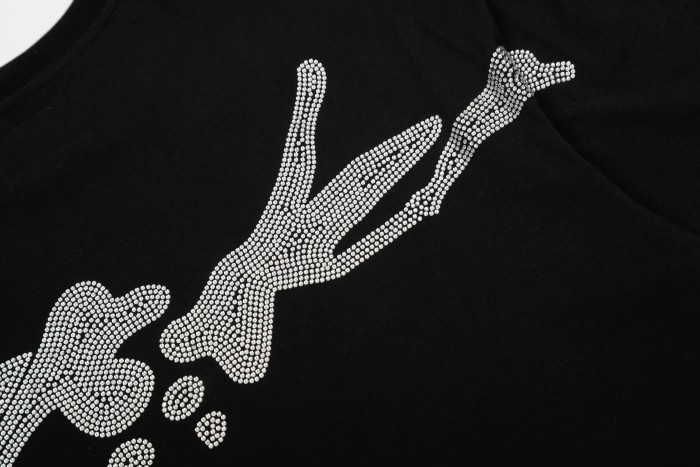 Hotfix Rhinestone Print Small Spider Number 5 Chest Graphic Abstract Fluid Line Back Print T-Shirt 29305064