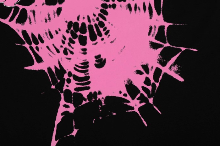 Y2K Drill Streetwear Gradient Pink Splatter Spider Web Outline Rhinestone Inlaid Letter Front Print T-Shirt 29304896