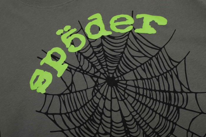 Layer Silkscreen Neon Green Arch Letter Black Outline Spider Web Print T-Shirt 29305147