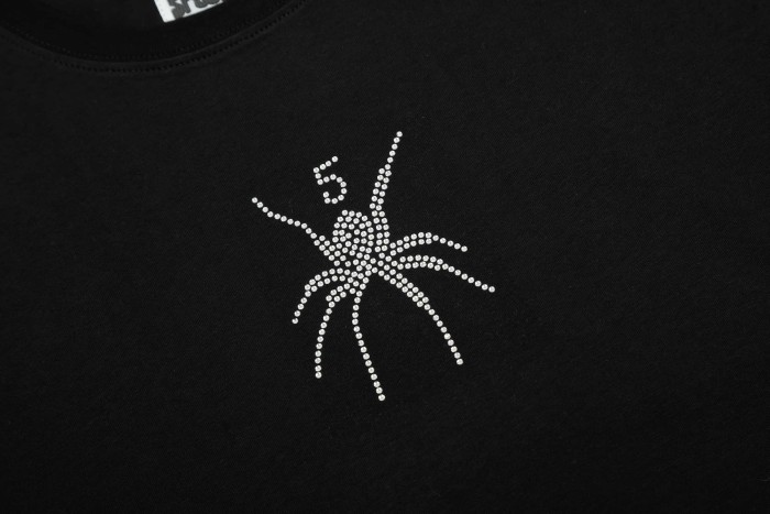 Hotfix Rhinestone Print Small Spider Number 5 Chest Graphic Abstract Fluid Line Back Print T-Shirt 29305064