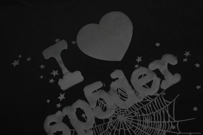 Dark 3D Raised Puff Foam I Love Heart Letter Spider Web Star Accent Front Print T-Shirt 29305079