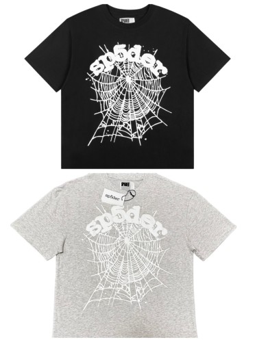 Y2K Drill Streetwear Splatter Detail 3D Raised Puff Foam Spider Web & Letter Front Print T-Shirt 2 colors 29304893