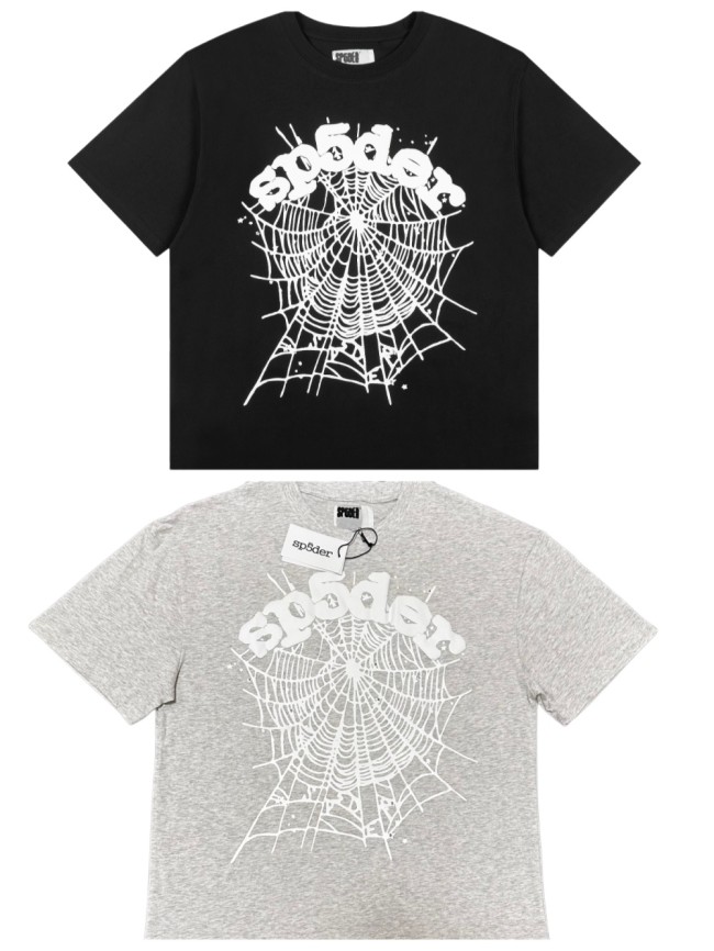 Y2K Drill Streetwear Splatter Detail 3D Raised Puff Foam Spider Web & Letter Front Print T-Shirt 2 colors 29304893