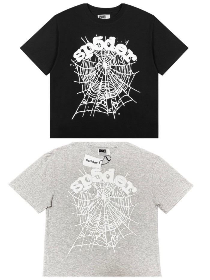 Y2K Drill Streetwear Splatter Detail 3D Raised Puff Foam Spider Web & Letter Front Print T-Shirt 2 colors 29304893