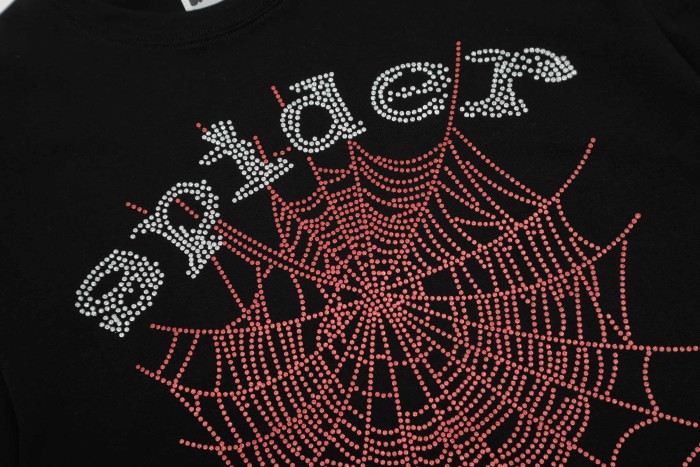 Hotfix Rhinestone Pink Spider Web & White Letter Full Chest Front Print T-Shirt 29305070