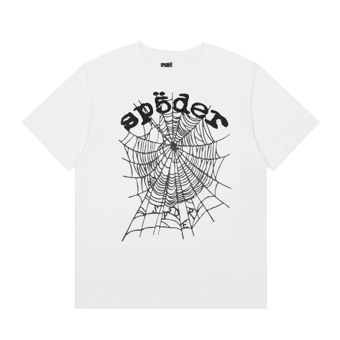 Streetwear Textured Bubble Puff Print Spider Web Graphic Contrast Black & White Oversized Crew Neck T-Shirt 2 colors 29304835