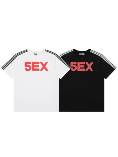 Streetwear Raglan 3 Stripes Sleeve Bold Large 5EX Contrast Silkscreen Front Print Two-Tone T-Shirt 2 colors 29305085