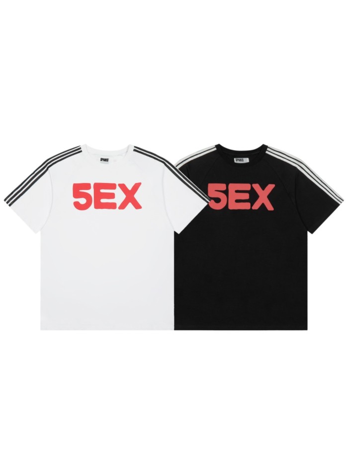 Streetwear Raglan 3 Stripes Sleeve Bold Large 5EX Contrast Silkscreen Front Print Two-Tone T-Shirt 2 colors 29305085