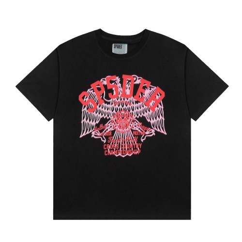 Two Layer Contrast Eagle Wing Silkscreen Print Sp5der Letter Cross Country Text Front Print T-Shirt 29305053
