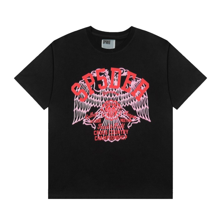 Two Layer Contrast Eagle Wing Silkscreen Print Sp5der Letter Cross Country Text Front Print T-Shirt 29305053