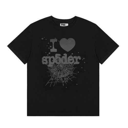 Dark 3D Raised Puff Foam I Love Heart Letter Spider Web Star Accent Front Print T-Shirt 29305079