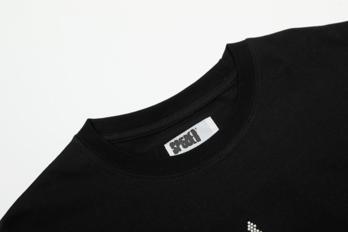 Streetwear Full Hotfix Rhinestone Star Inlaid Letter S Text Front Print T-Shirt 29305059