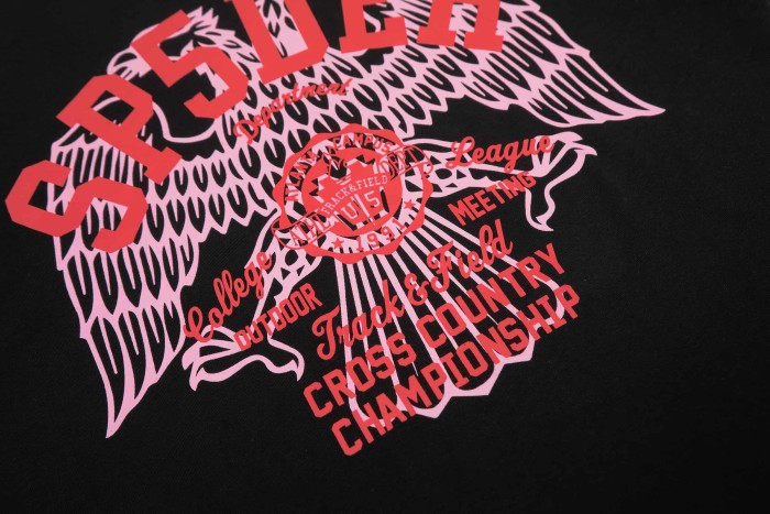 Two Layer Contrast Eagle Wing Silkscreen Print Sp5der Letter Cross Country Text Front Print T-Shirt 29305053