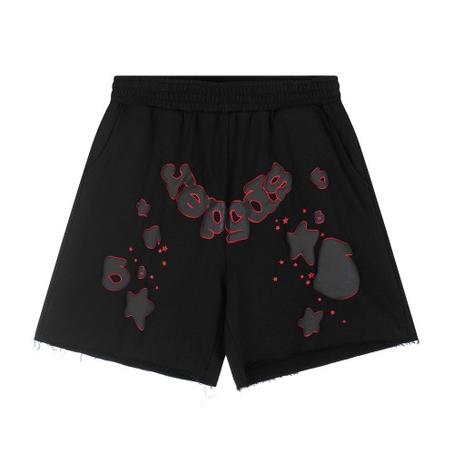 Puff Print Bubble Text Outline Star Pattern Raw Edge Elastic Waist Drawstring Sweat Shorts 29305218