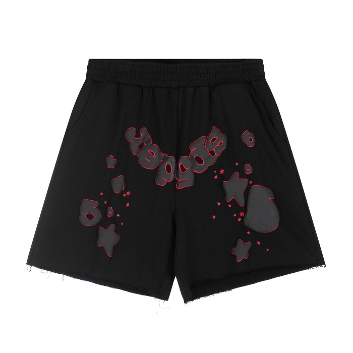 Puff Print Bubble Text Outline Star Pattern Raw Edge Elastic Waist Drawstring Sweat Shorts 29305218