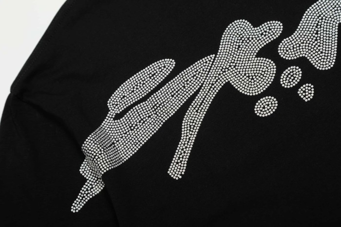 Hotfix Rhinestone Print Small Spider Number 5 Chest Graphic Abstract Fluid Line Back Print T-Shirt 29305064