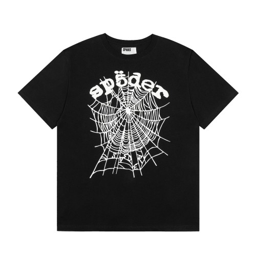 Streetwear Textured Bubble Puff Print Spider Web Graphic Contrast Black & White Oversized Crew Neck T-Shirt 2 colors 29304835
