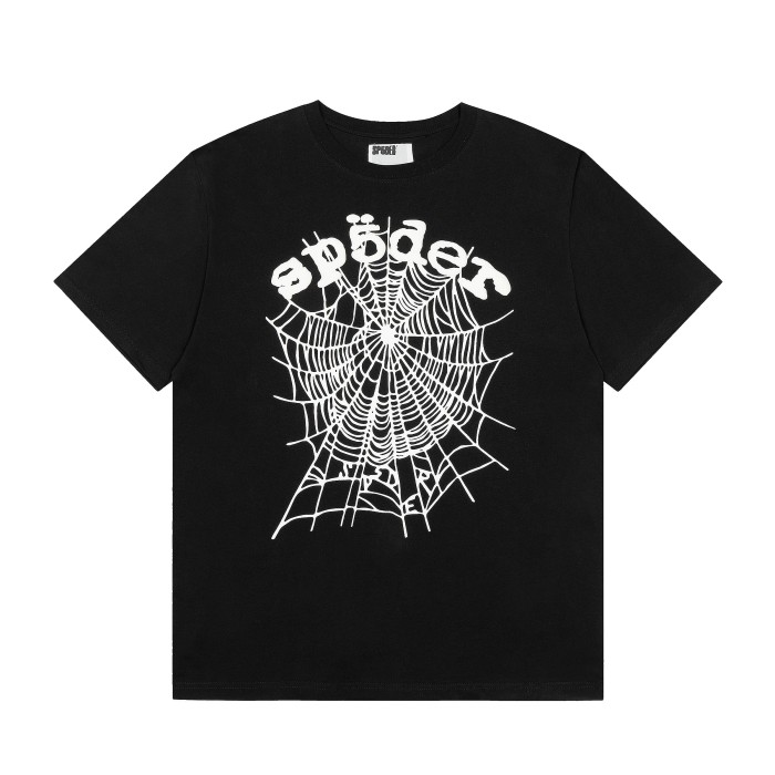Streetwear Textured Bubble Puff Print Spider Web Graphic Contrast Black & White Oversized Crew Neck T-Shirt 2 colors 29304835