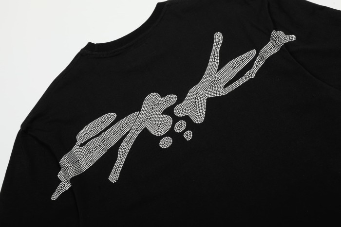 Hotfix Rhinestone Print Small Spider Number 5 Chest Graphic Abstract Fluid Line Back Print T-Shirt 29305064