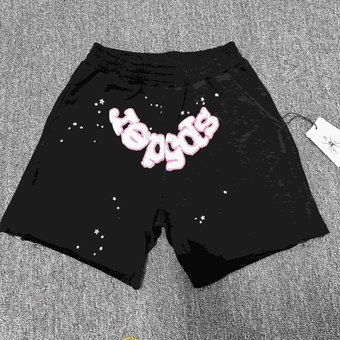 3D Puff Bubble Text Mini Star Print Raw Edge Elastic Waist Drawstring Sweat Shorts 3 colors