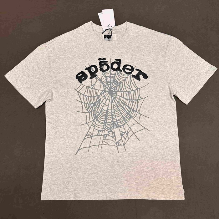 Drill Streetwear Contrast Line Screen Print Web & Sp5der Letter Front Print T-Shirt 2 colors 29304999