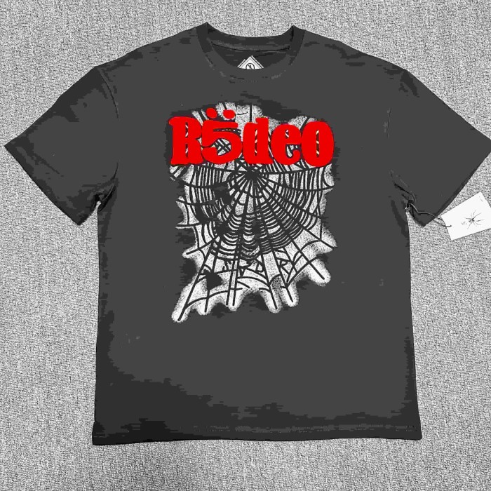 Red Rodeo Text Over Worn Spider Web Single Print T-Shirt 29304794